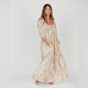 Worth Collective 100% Cotton Cara Maxi Dress in Brown Floral